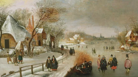 Winterlandschaft mit Schlittschuhläufern